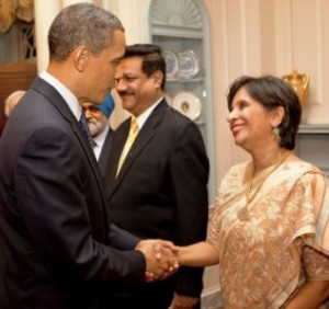 President Obama Shakes Hands with Ambassador Nirupama Rao
