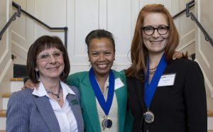 Staff Excellence Award winners Fe Delos Santos and Heather Parker at the CLAS College-wide Celebration on 4.18.2017. (Bri Diaz/UConn Photo)